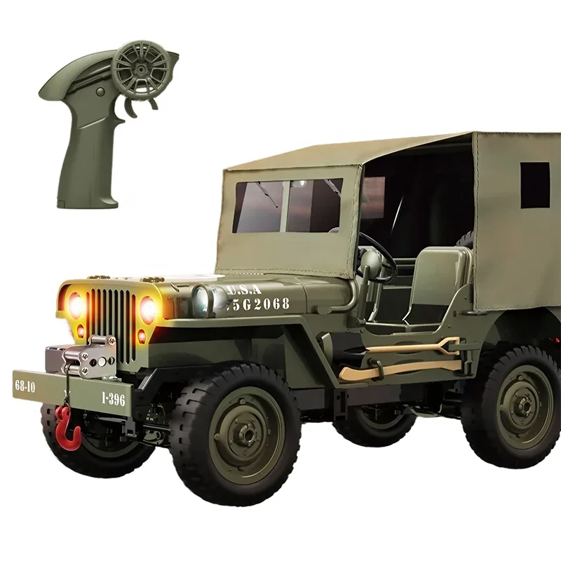 Ready to Run 1:10 1941 Willys MB Military Vehicle JJRC RC Trail Crawler 4X4 2.4G Proportional Radio Control Truck Winch Canopy
