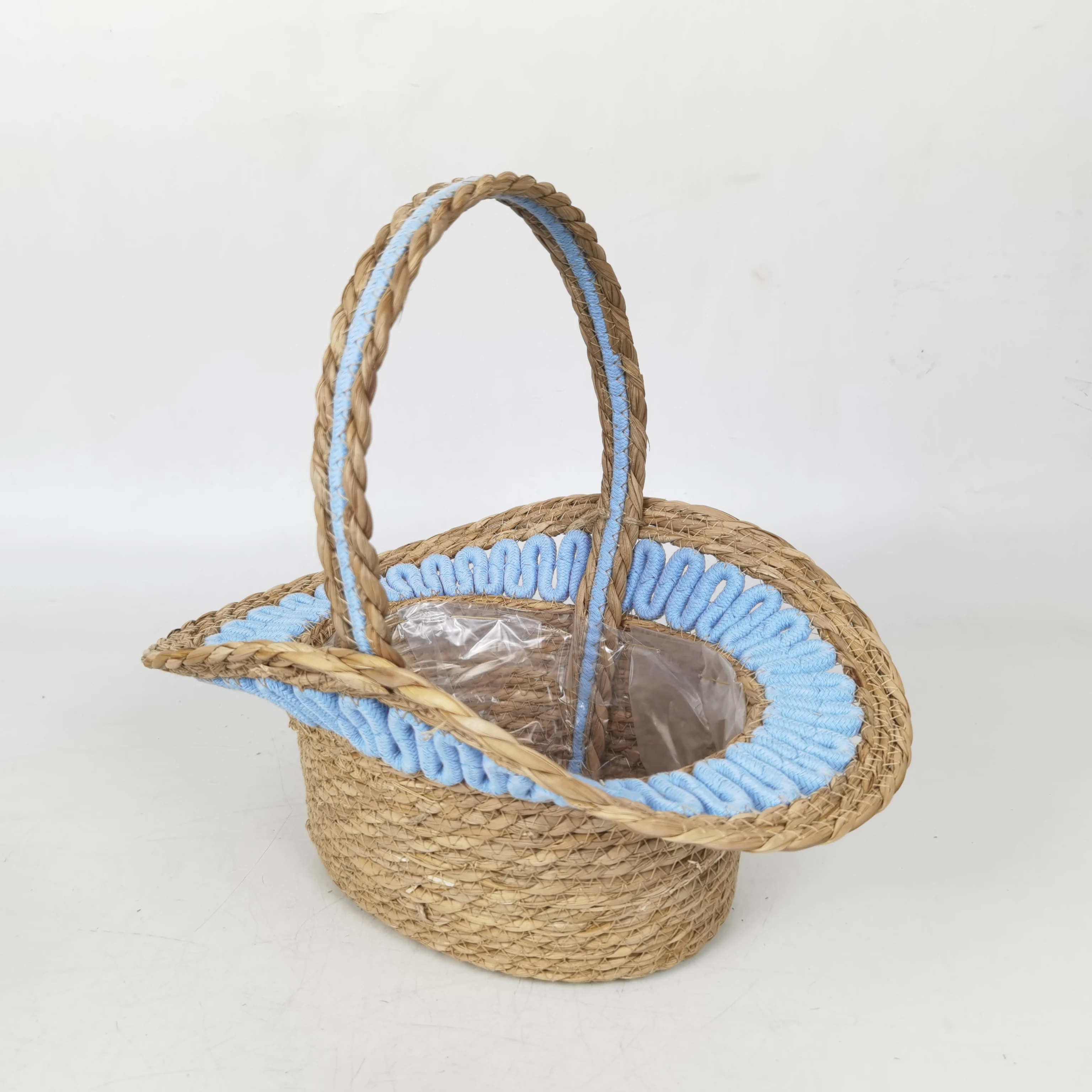 Easter Storage Basket Wedding Flower Handwoven Straw Seagrass Basket with Handle