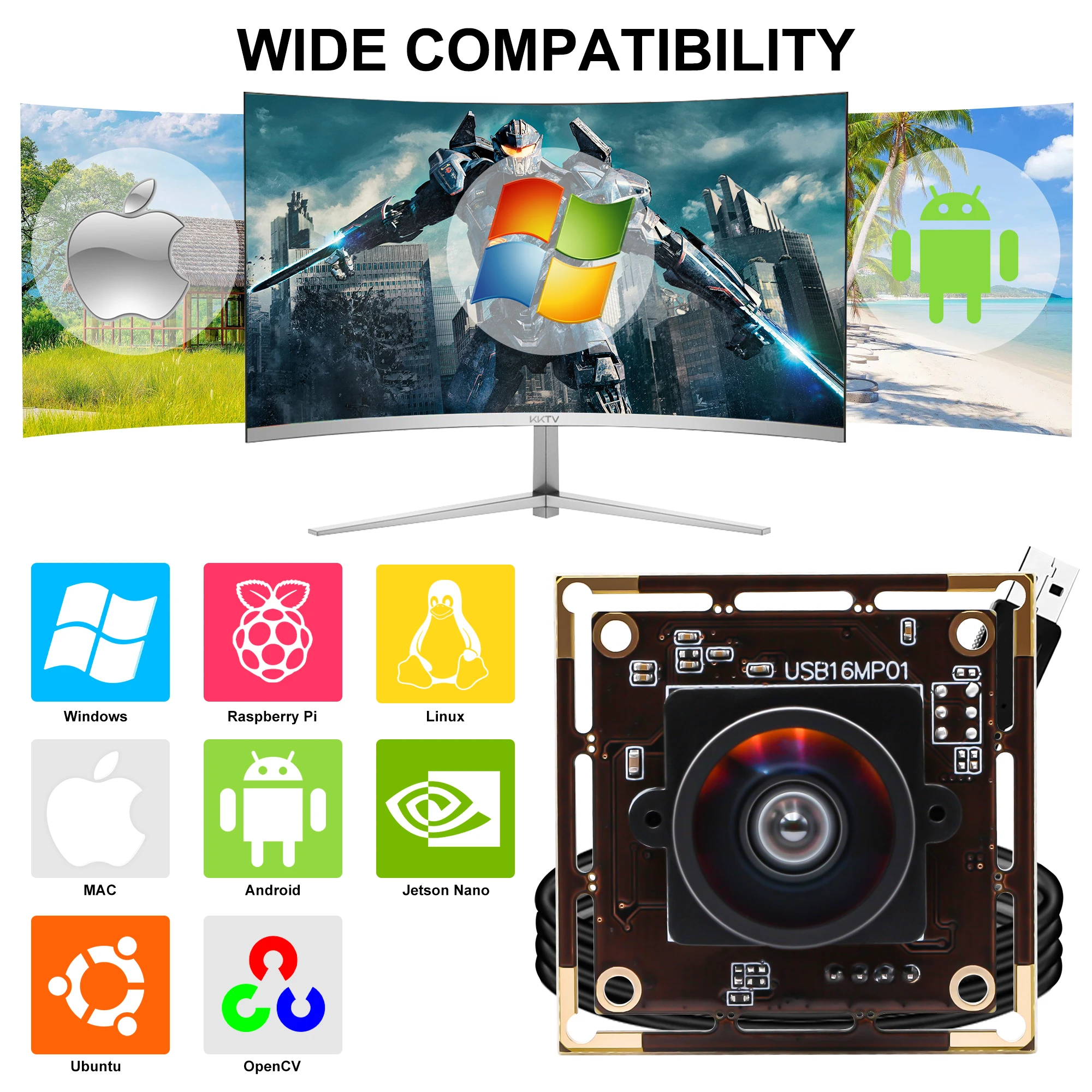 ELP  Wide Angle 120 Degree Low Distortion 16MP IMX298 Mini USB Camera Module For Monitoring 3D Printer,industrial Equipment