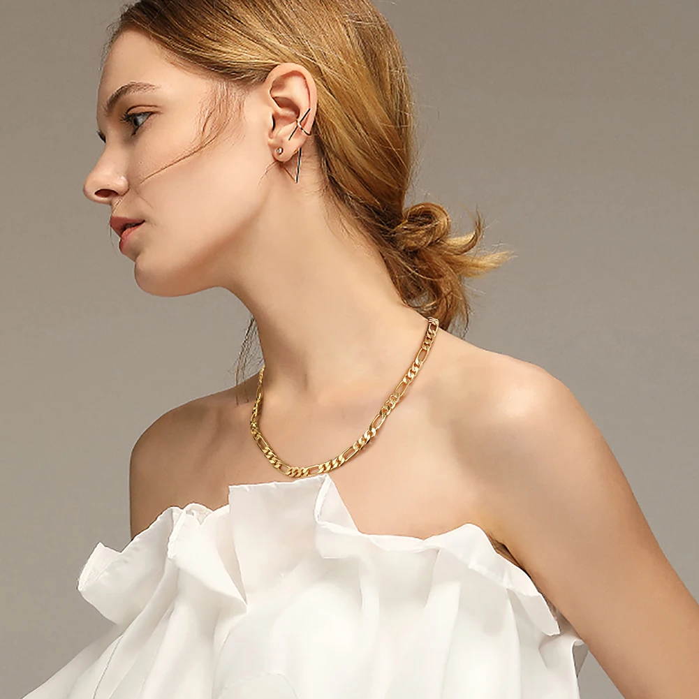 RINNTIN SC Gold Plated Jewelry Cuban Link Chain 14K 18K Gold Chain Necklace Cadena Kolye 925 Sterling Silver Chain For Women Men