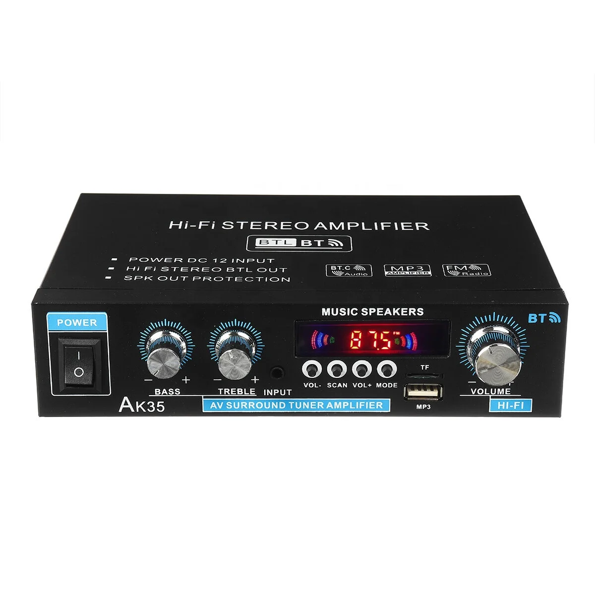 2x30W Digital HIFI Power Amplifier 5.0 USB FM TF Card Stereo Home Theater Car Audio 110V 220V AMP with Remote Control AK35