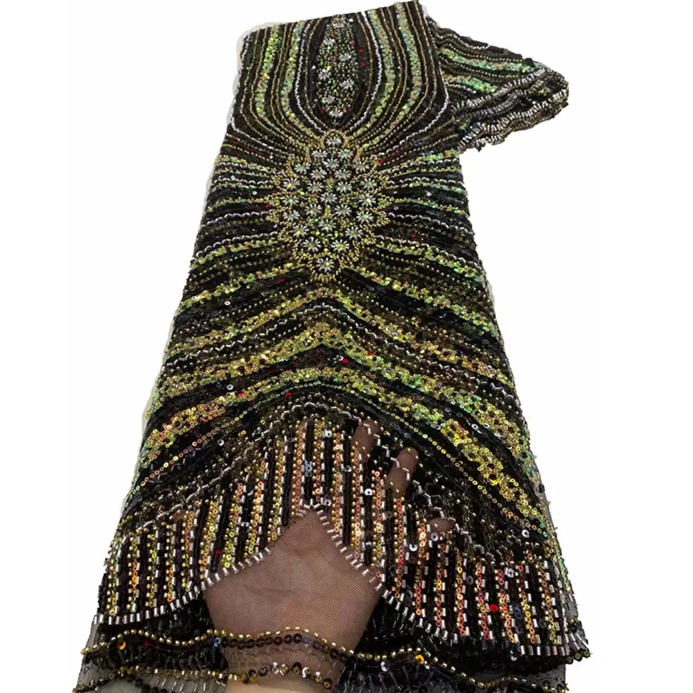 High Milan fashion wedding bridal lace fabric beaded lace high quality lace fabric for party