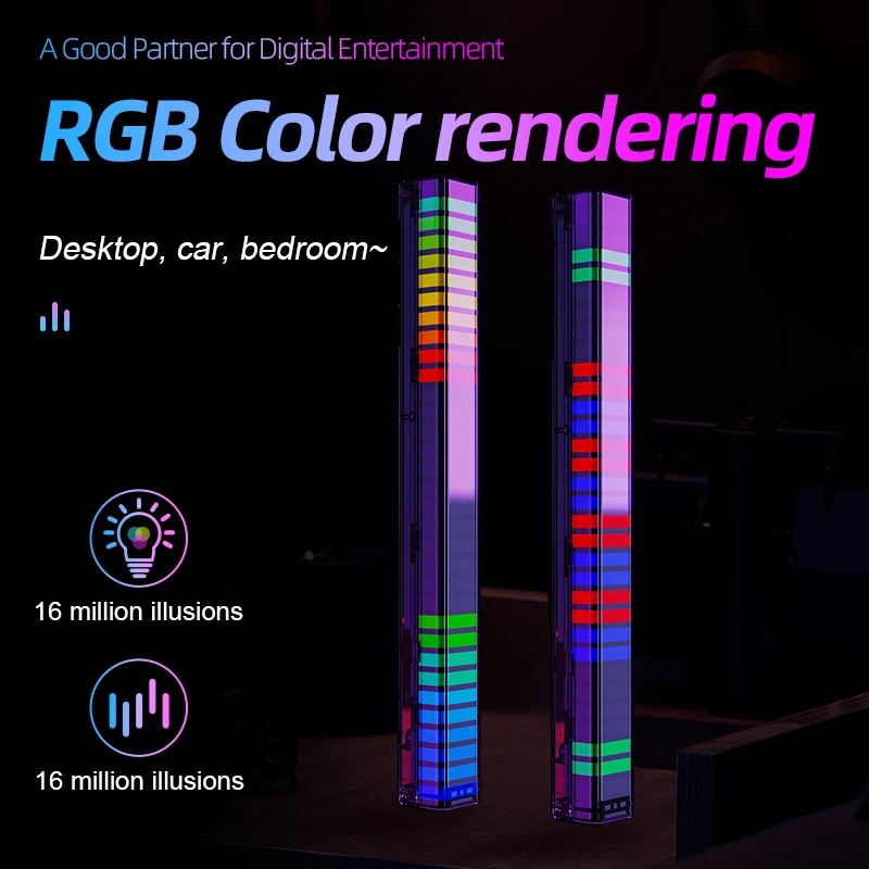 RGB Intelligent Voice Control LED Lights Modern Design 3D Music Festival Atmosphere Rhythm Charging TV Game Computer Living Room