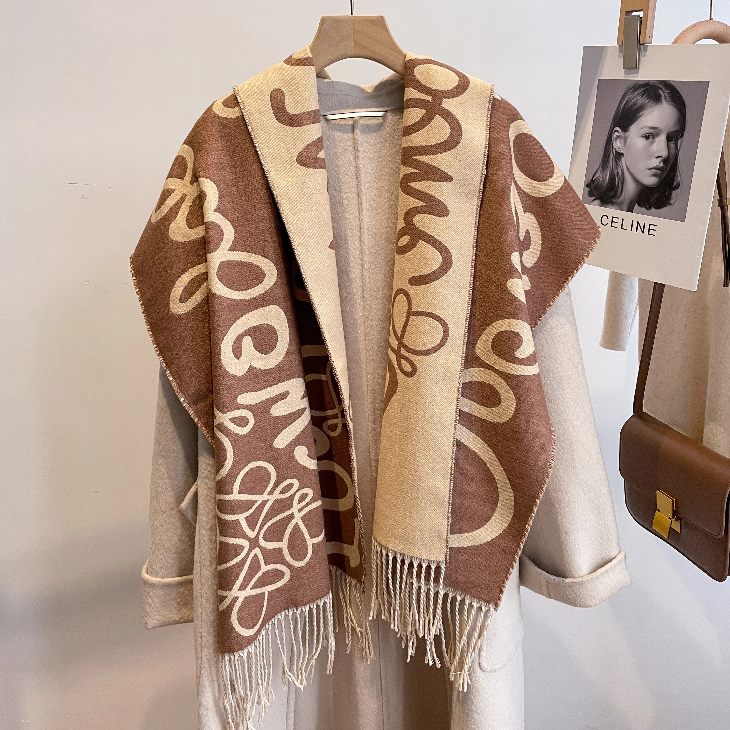 Ladies thickened long warm blanket letters and horse women shawls imitated pashmina luxury designer winter cashmere scarf