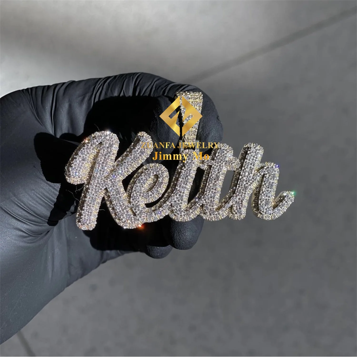 Private Custom Two Tone Color 925 Solid Silver Iced Out Hip Hop Pendant Jewelry VVS Moissanite  Letter CurvisePendant Necklace