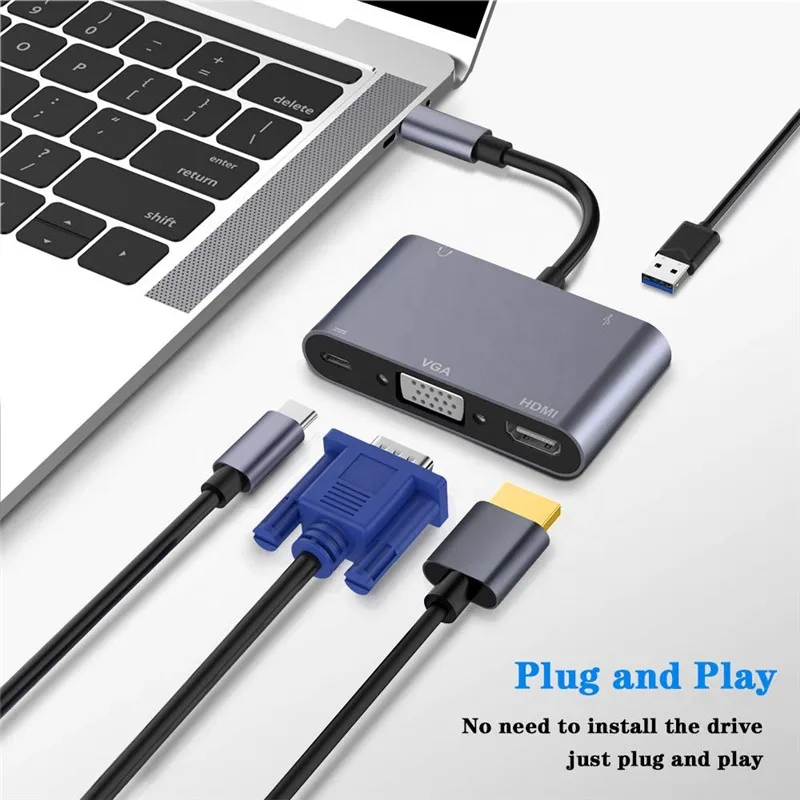 Горячая Распродажа 5 в 1 Usb Тип C Usb 3,1 к Hdmi Vga Аудио Usb 3,0 адаптер для Google Huawei Samsung S9