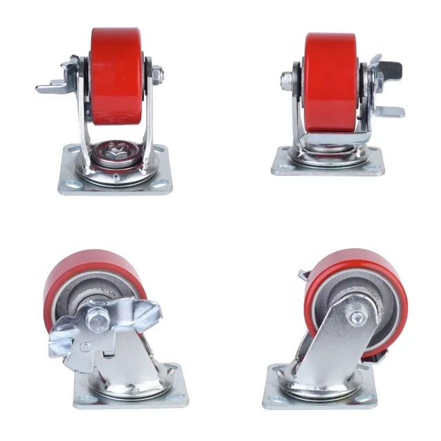 PU on cast iron caster trolley wheel 4 inch  industrial heavy duty castor wheel for machine