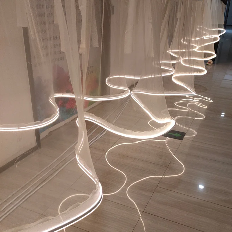 Luminous Wave Ceiling Gauze Curtain LED Light Strip Wedding Drapes Ceiling Decorative Props