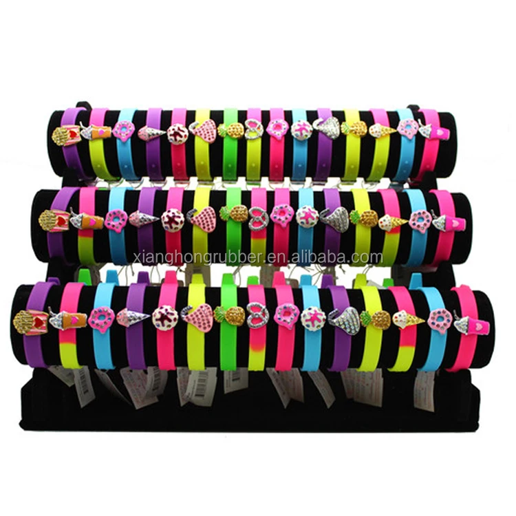 Newest design multi color rhinestone slider charms silicone bracelet wholesale kids charm bracelets