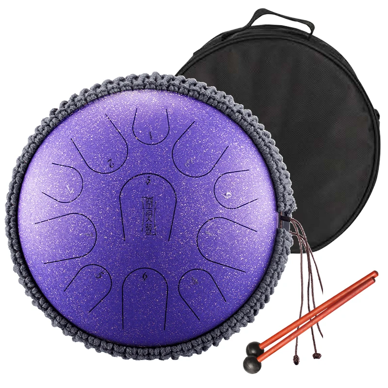 Hluru Steel Tongue Drum Musical Instruments Drums Kit 11 Note 12.5 Inch Hanpan Tank Drum Percussion Instrument TB11