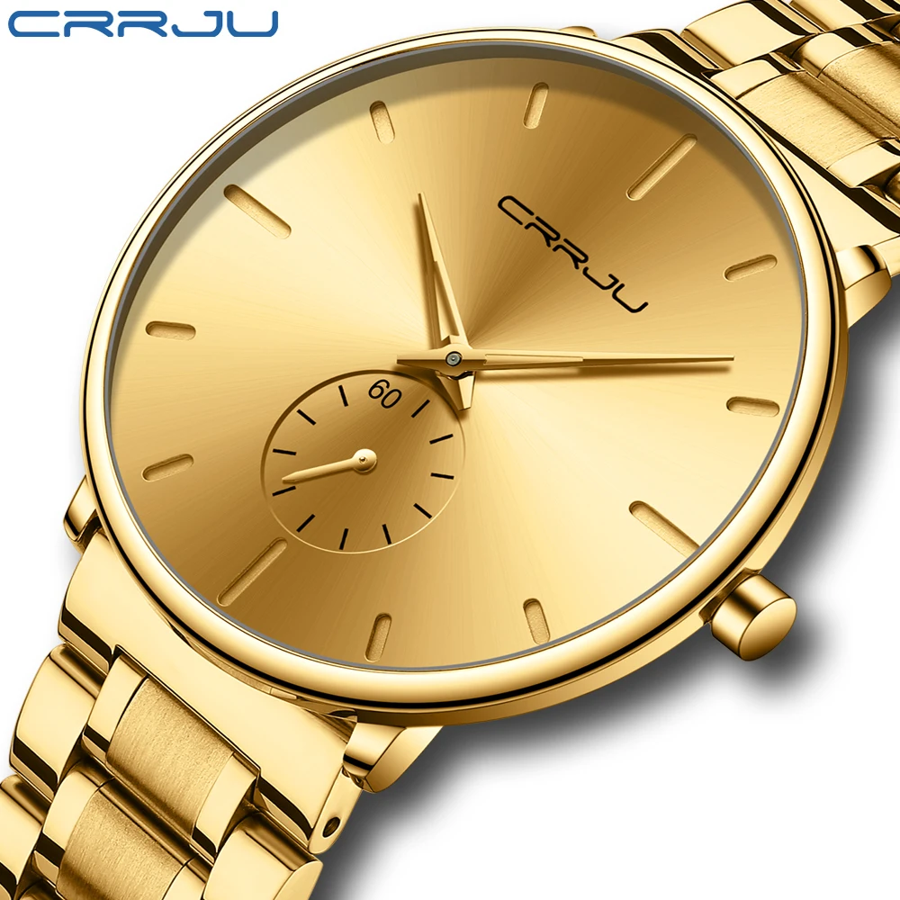 CRRJU manufacture private label  full stainless steel band gold 40MM  luxury brand classic man wristwatches