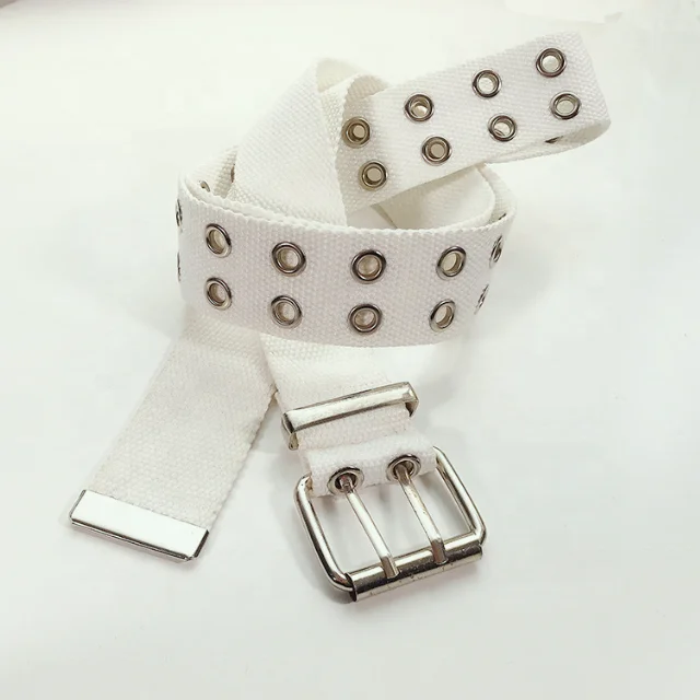 1.5 inches Colorful Customized Fashion Eyelets Fabric Pattern Cotton Classic Jeans Web Strap Belt with Pin Buckle