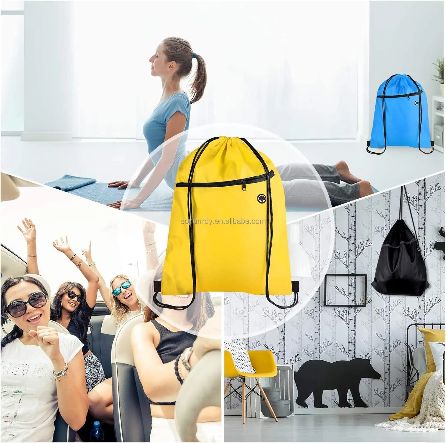 Logo Printed Oem Blank Drawstring Bag Gift Polyester Dust Bag For Wedding Party Promotional Gift With Zipper and Pockets