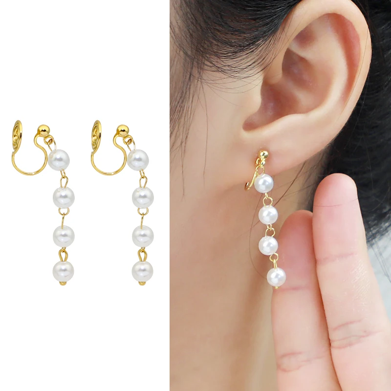 Korean version pearl earrings female temperament retro mosquito coil ear clip ear piercing ear accessories famous girl design