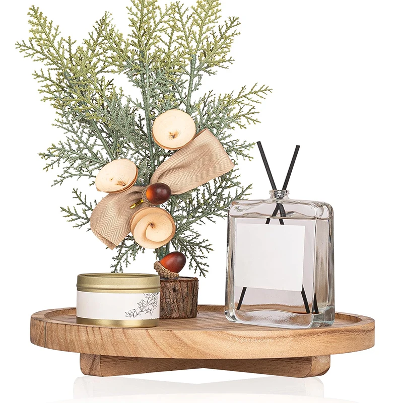 Wooden Round Tray Kitchen Spice Spinner Countertop Storage Turntable Organizer