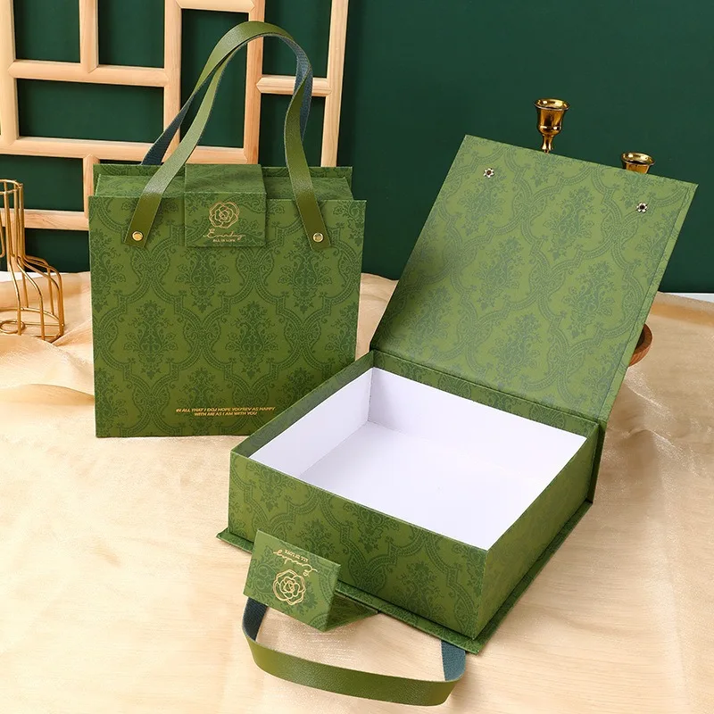Hot luxury magnetic corporate rigid cardboard chocolate boxes wedding perfume bag shape gift box with handles