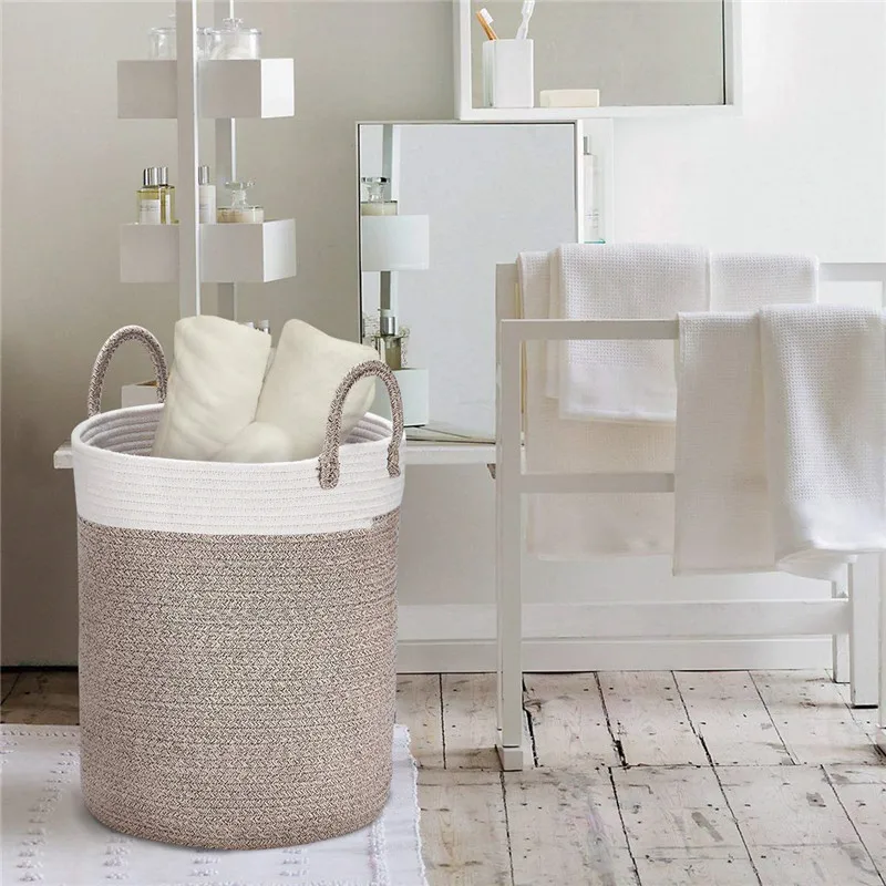 Large Jute Cotton Rope Basket Decorative Woven Storage Basket