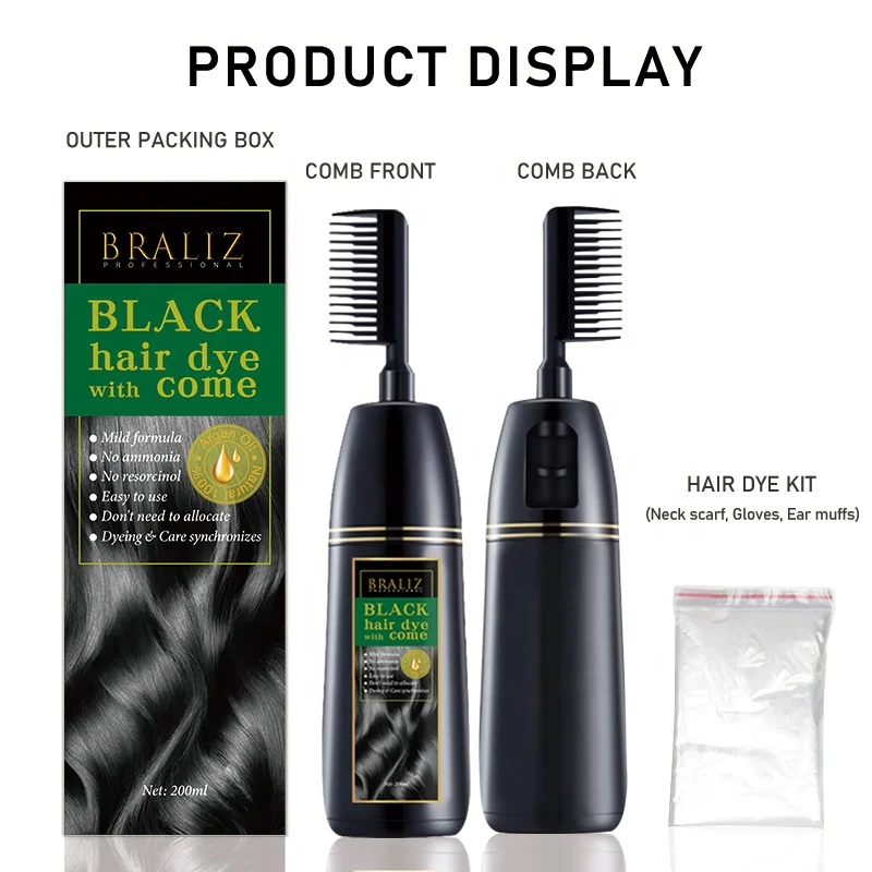 Шампунь для окрашивания черных волос, расческа для окрашивания неаллергических волос, щетка для окрашивания волос foamfor, оптовая продажа OEM/ODM, черный шампунь