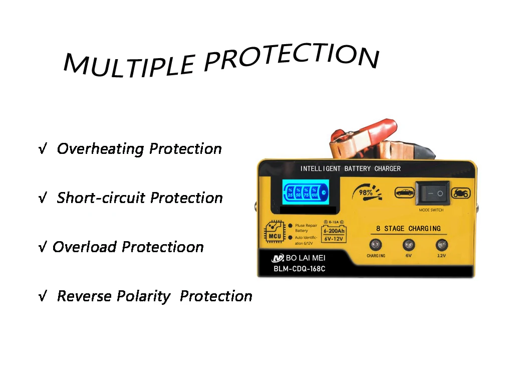 Portable Automatic Intelligent Charging Mode 6V/12V 15a Car Battery