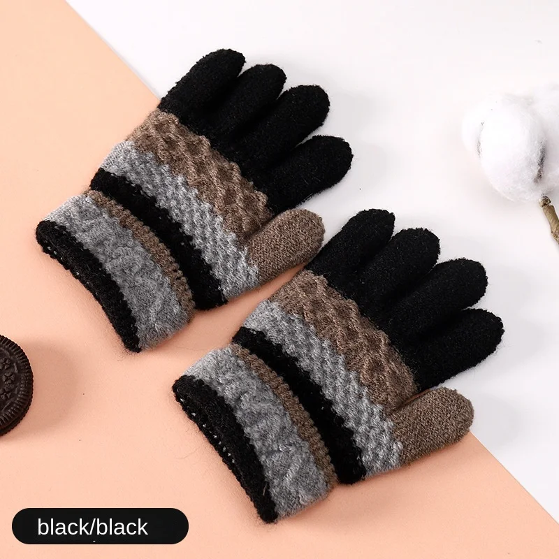 Cute Winter Striped Full Finger Knitted Warm Kids Children Mitten Glove for 3-8 Years Old Boys and Girls