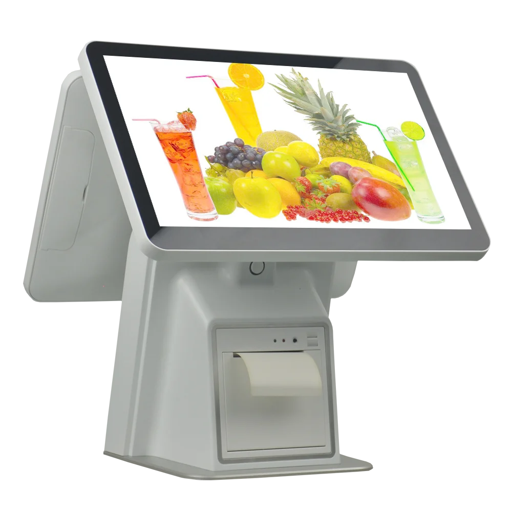 Point of Sale POS Terminal Cash Register Dual 15.6 Inch All In One Touch Screen POS Systems Machine with Printer