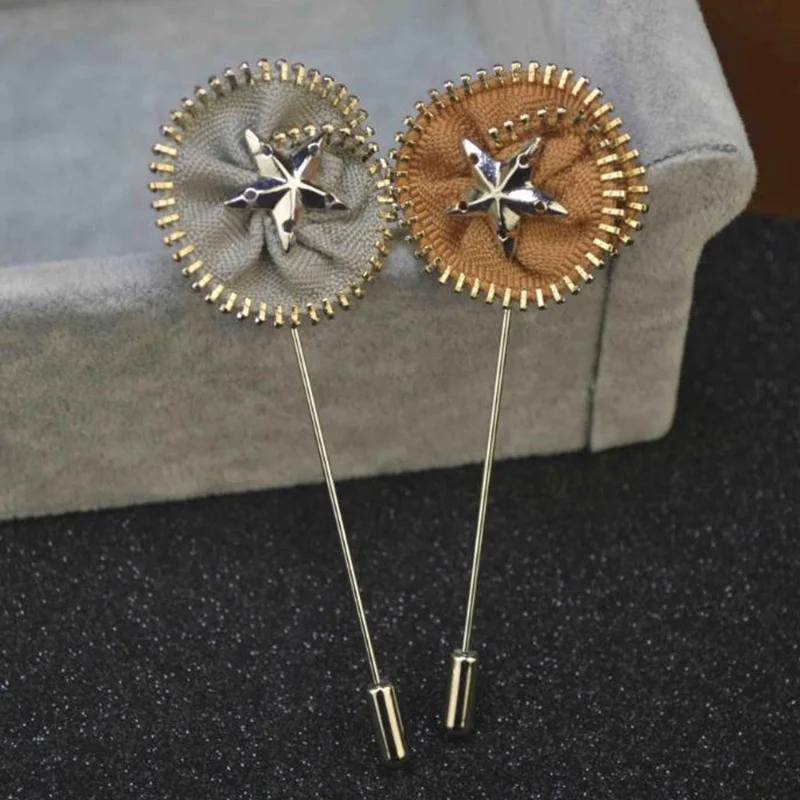 special design funny handmade zipper star flower brooch lapel pin for mens suits