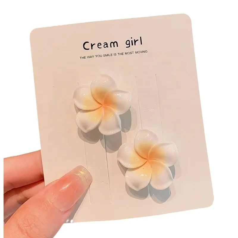 Girl barrettes hawaiian acrylic hairclip hairgrips elastic hair band ties accessory plumeria hawaii flowers frangipani hair clip