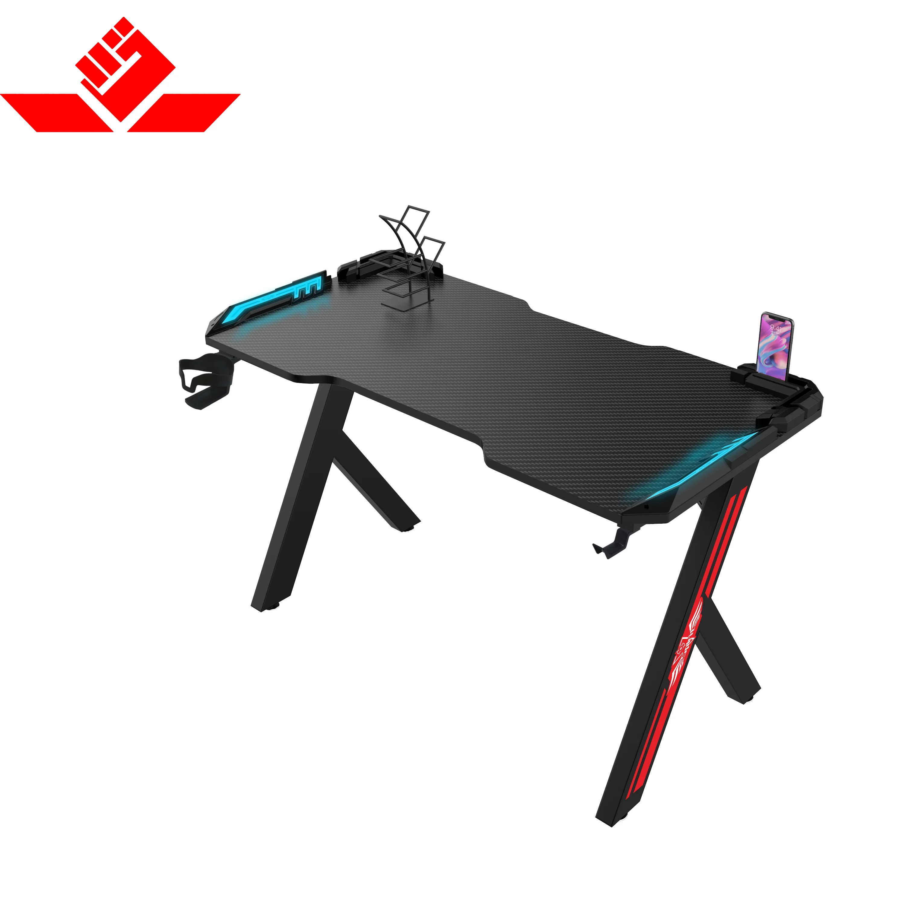 High Quality RGB LED PC Computer Desk 100cm Office Desk With Cup Holder Racing Gaming Table for Gamer