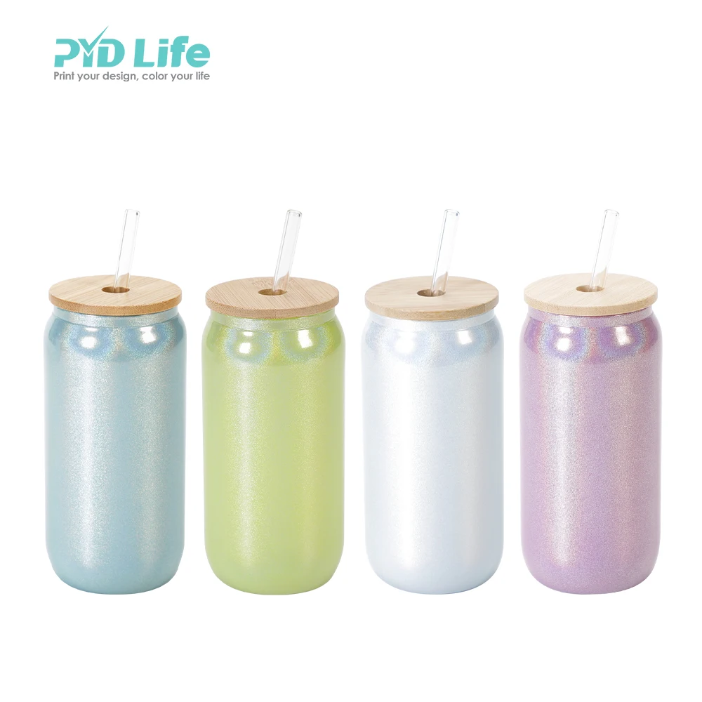 PYD Life Free Sample 18 oz Custom Logo Cola Soda Tumbler Mug Cup Clear Sparkling Rainbow Sublimation Blanks Glass Beer Can