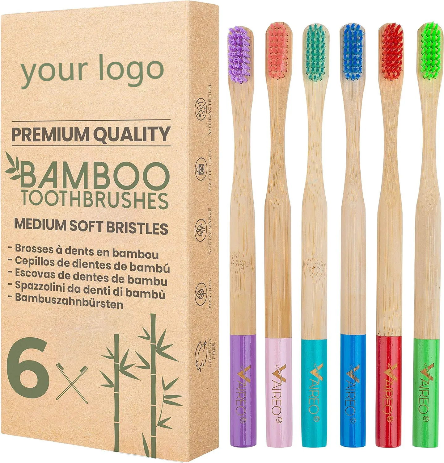 Eco-Friendly Kids Adults Bamboo Toothbrush Wholesale Custom Logo Label Natural Organic Degradable Children Toothbrushes