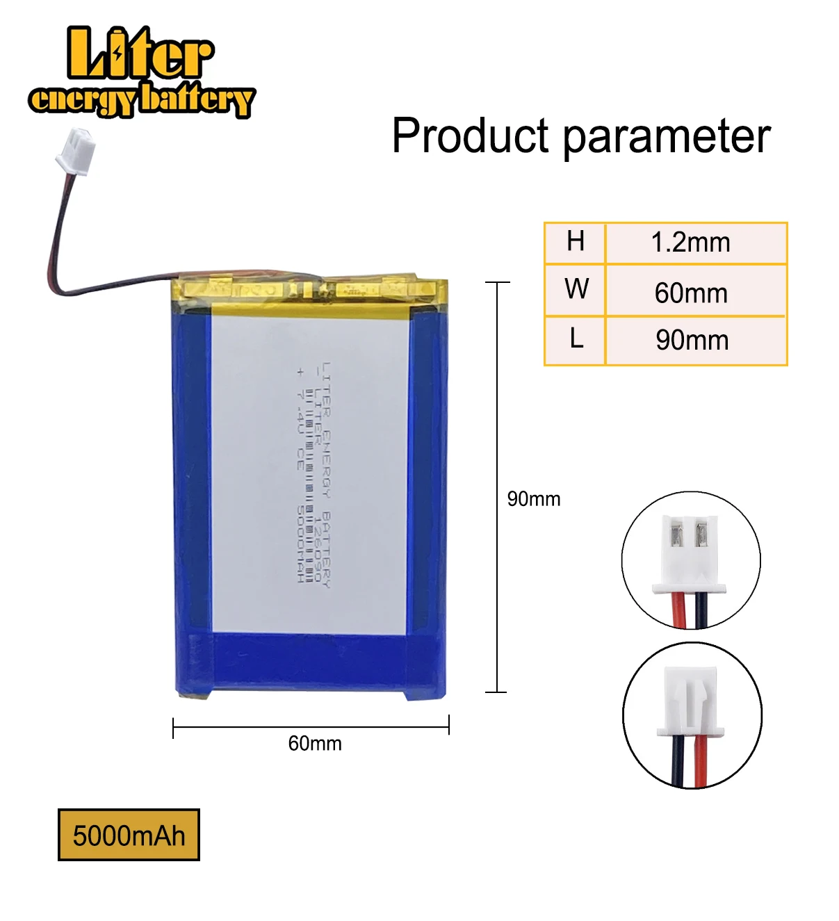 XH2.54-2P connector 7.4V 5000mAh 126090 Polymer Li-ion battery 606090-2S stereo DVD player GTmedia Freesat V8 finder