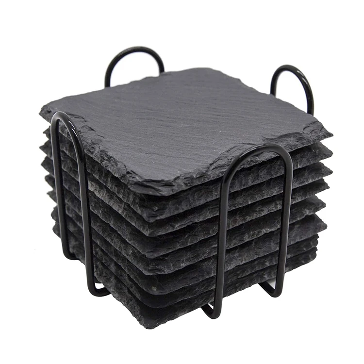 2024 Wholesale Custom Gorgeous Black Slate Stone Coasters Bulk Square Slate Stone Cup Coaster For Drink Bar Kitchen
