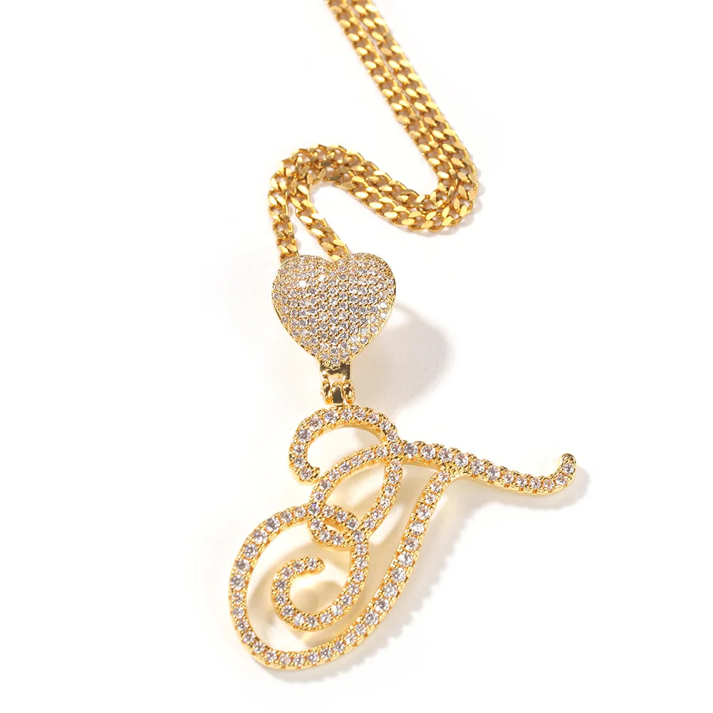 
Personalized Love button pendant chain necklace gold cursive letter pendant 