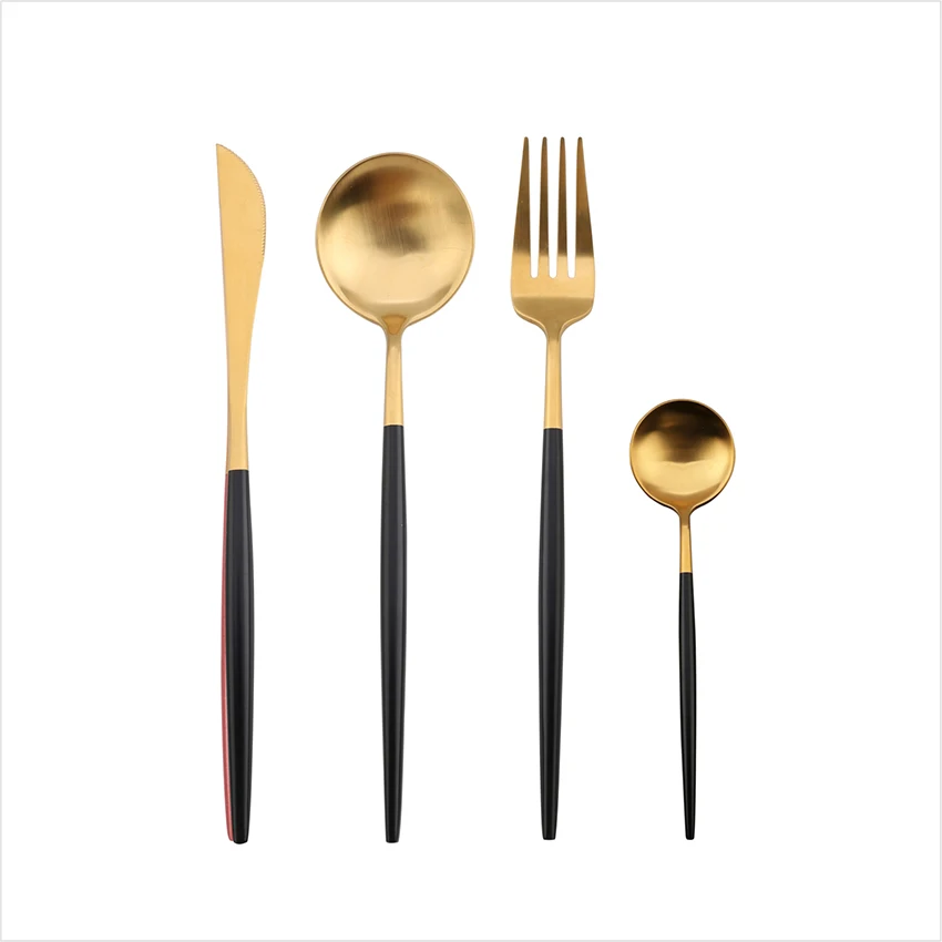 
high grade gold plated dinnerware spoon fork and knife set, stainless steel cutlery set wholesale 