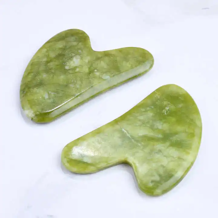 Natural Green Jade Stone Face Anti Aging Guasha Skin Caring Massager Wholesale Facial Remove Wrinkle Jade Gua Sha Skincare Tool