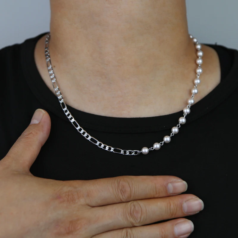 2023 New Arrival Stylish Male Jewelry Set for Men Boy Elegant Pearl Mix Cuban Chain Necklace Bracelet