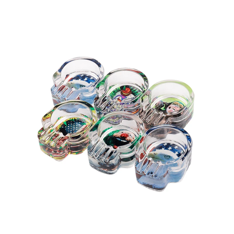 
High Quality Glass Ashtray 6Pcs/Display Box Luminous Cartoon Crystal Ashtray Three Cigarette Ash Holder Smoking Accessories 