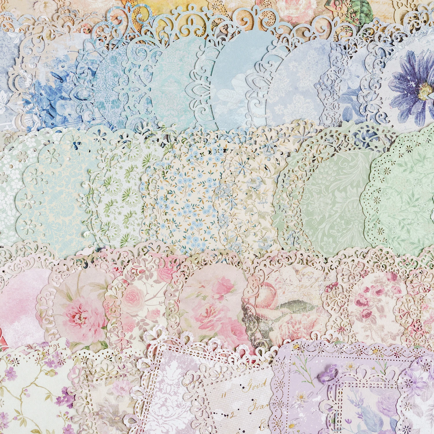 10 Pcs Floral Hollow Lace Material Paper Junk Journal Planner Scrapbooking Vintage Aesthetic Collage Decorative DlY Craft Paper