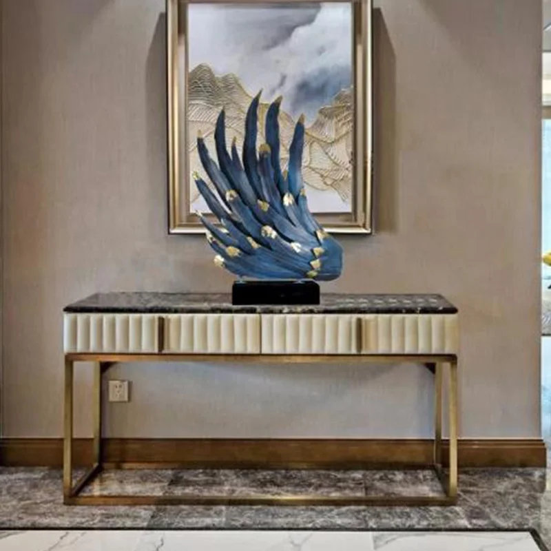 Modern Italian Design Luxury Furniture Hallway Entryway Corner Entrance Console Table With Marble Tabletop