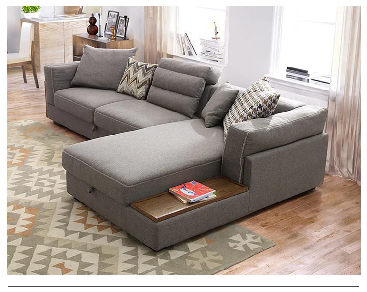 Modern European New L Grey Blue Corne Sectional Sofa Set With Storage Space