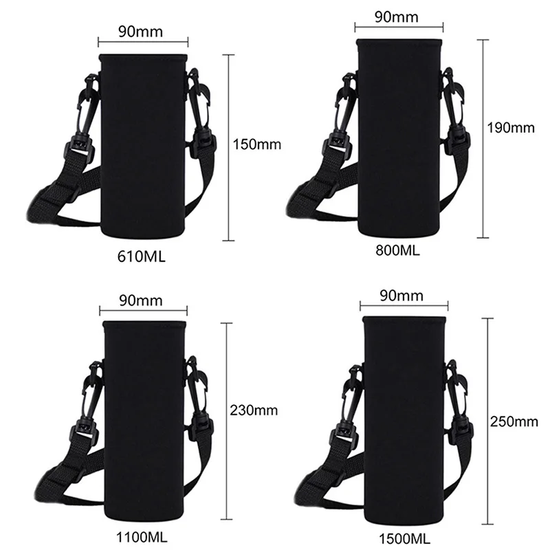 Portable Water Bottle Carrier Insulated Neoprene Holder Pouch Bag with Adjustable Shoulder Strap 610ml/800ml/1100ml/1500ml