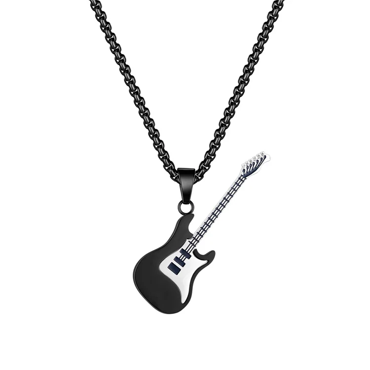 Latest fashion stainless steel men necklace male music symbol necklace guitar pendants hip-pop style