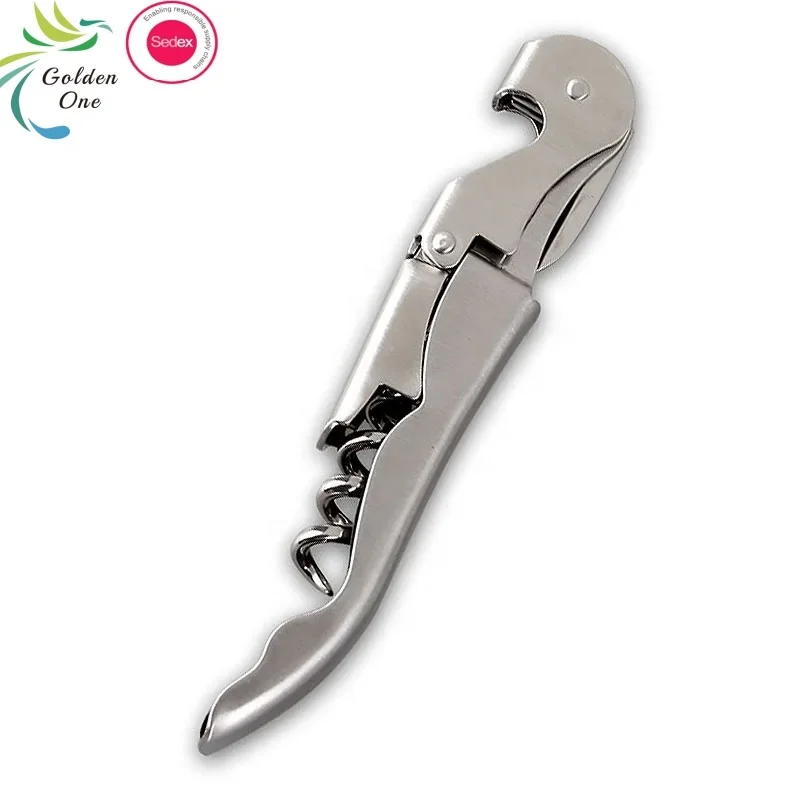 kitchen accessories Custom Logo Stainless Steel Professional White Double Hinged Waiter Multifunction Corkscrew