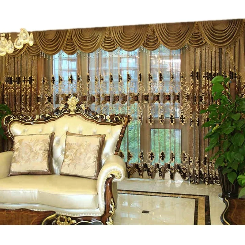 New Europeanstyle Brown Chenille Curtains for Villa Living Room Embroidered Decorative Curtains Finished Bedroom Study Curtains