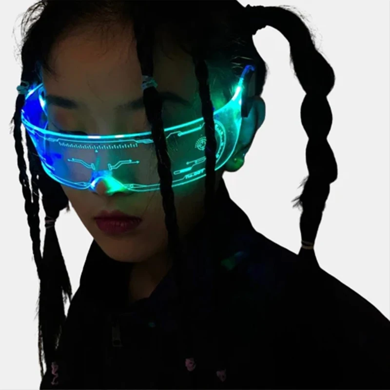 New Popularity Custom Acrylic Clear LED Light up Glasses Cyberpunk Luminous Party Trendy Glow in the Dark