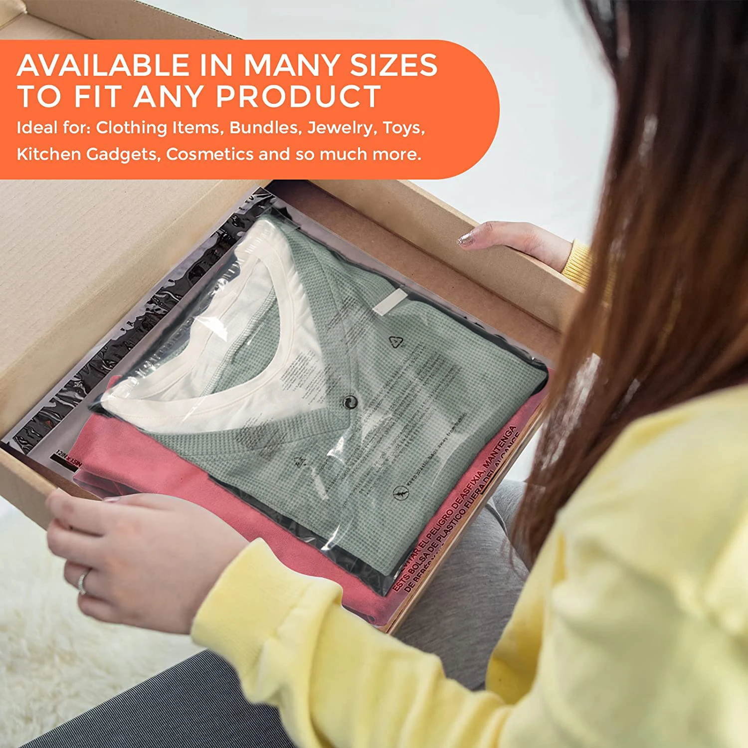 Suffocation Warning self seal clear poly bags with suffocation warning for packaging