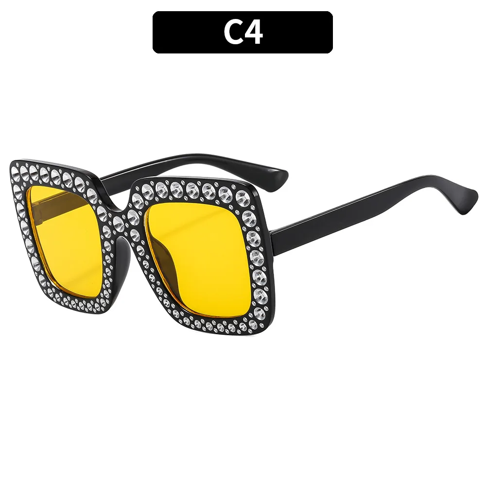 Custom Logo 2024 Fashion Trendy Many Colors Diamond Sun Shades Vintage Frame Square Diamond Polarized Sun Glasses Party Glasses