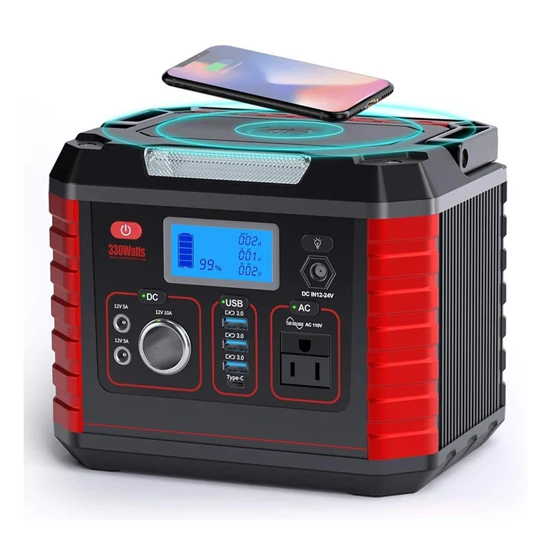 Solar Power Bank Portable Lithium Battery Pack 288Wh Mobile Charger 110V 330W AC Outlet Solar Generator