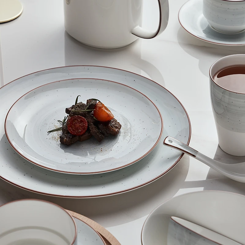 Light luxury stroke gold polka dot ceramics tableware set japanese fiesta ceramic dinnerware