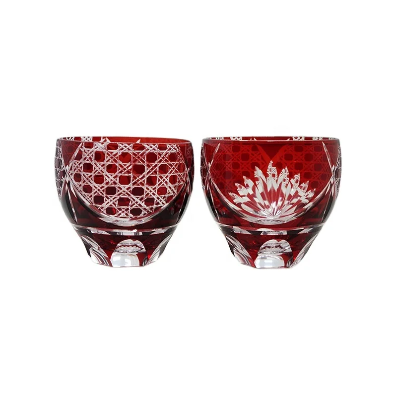 2022 Bohemian Style Carved Glass Cup Handmade with Overlay Colored Diamond Design Hand-Cut Engraving for Popular Whiskey Use